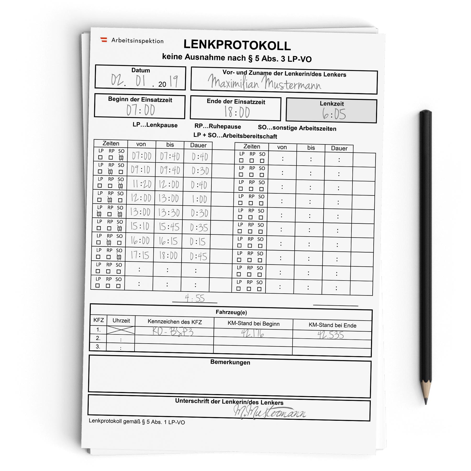 Lenkprotokoll-Verordnung Beispiel-Formular